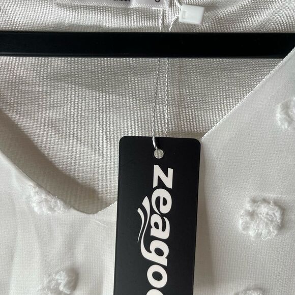 NWT Swiss Dot Chiffon 3/4 Ruffle Sleeve Blouse - Zeagoo Size Small #83 - Picture 11 of 13